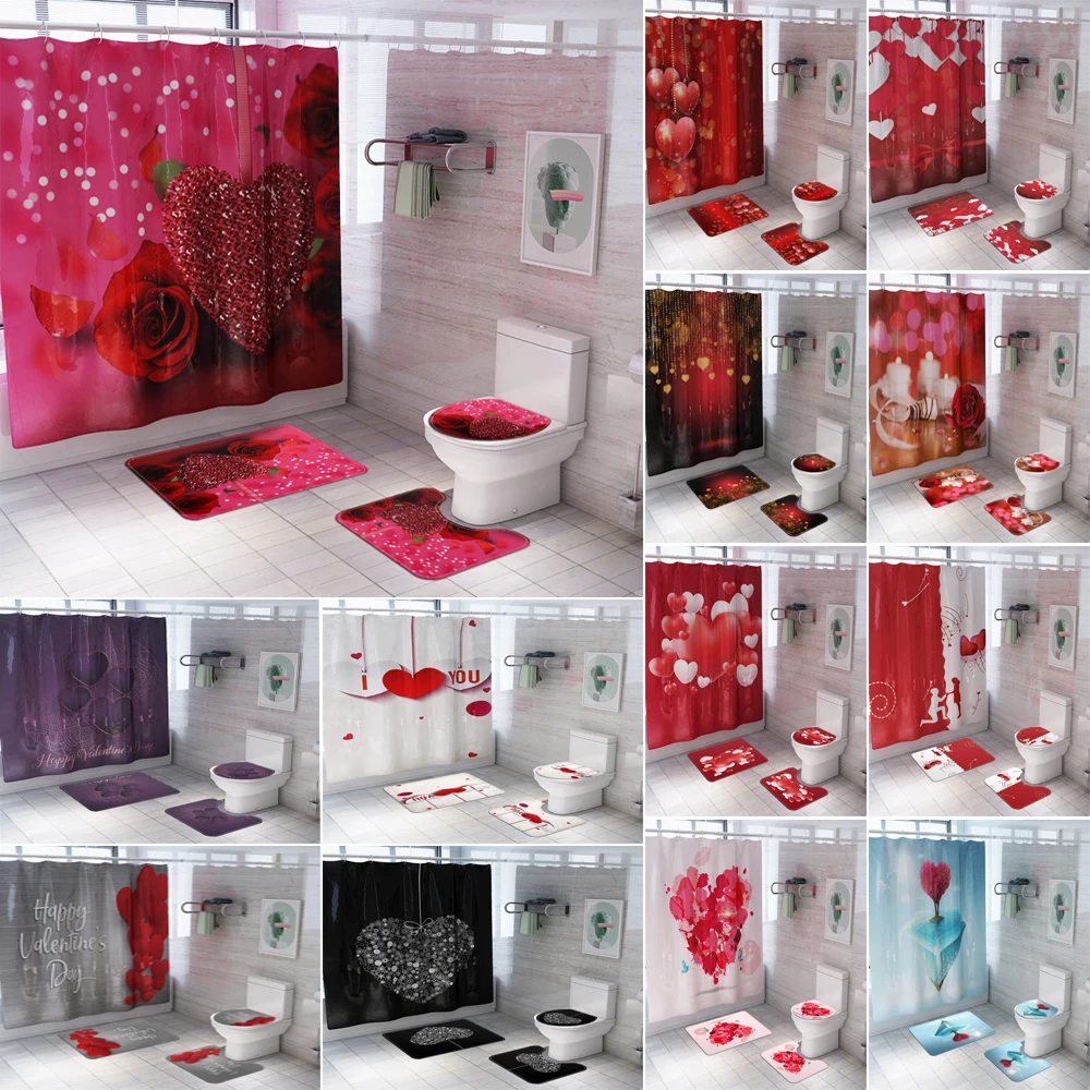 Водонепроницаемая занавеска для душа с красной розой фиолетовая ванной комнаты