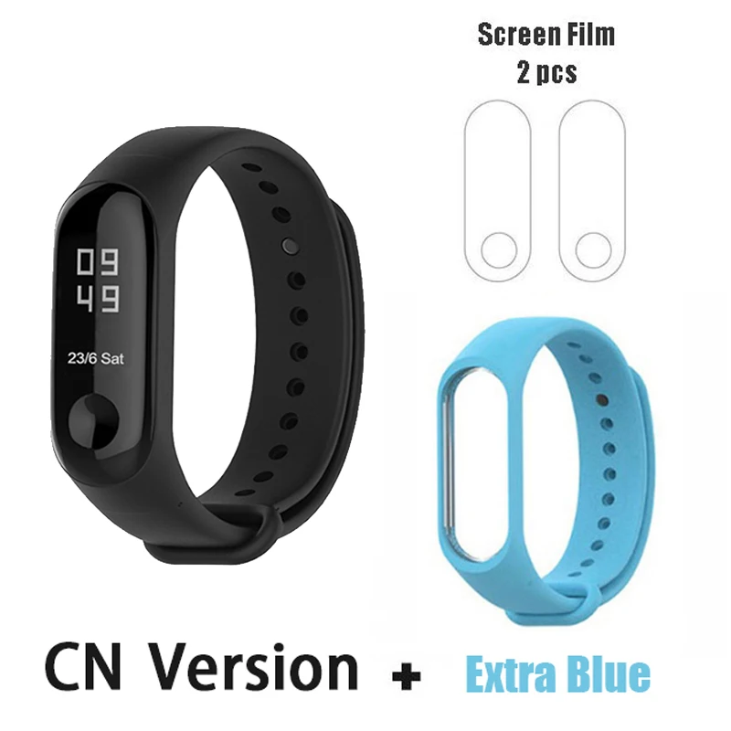 CN add blue film Origina Xiaomi mi Band 3 умный Браслет фитнес-браслет большой сенсорный экран OLED частота сердечных сокращений сообщения Smartband mi Band F2 - Цвет: CN add blue film