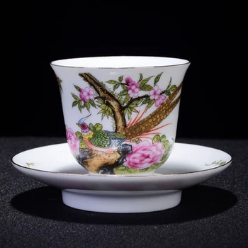

Jingdezhen Teacup Enamel Hand-painted Flowers and birds Kung Fu Black Tea JinJun Mei Tea Bowl Single Cup Ceramic Teaware