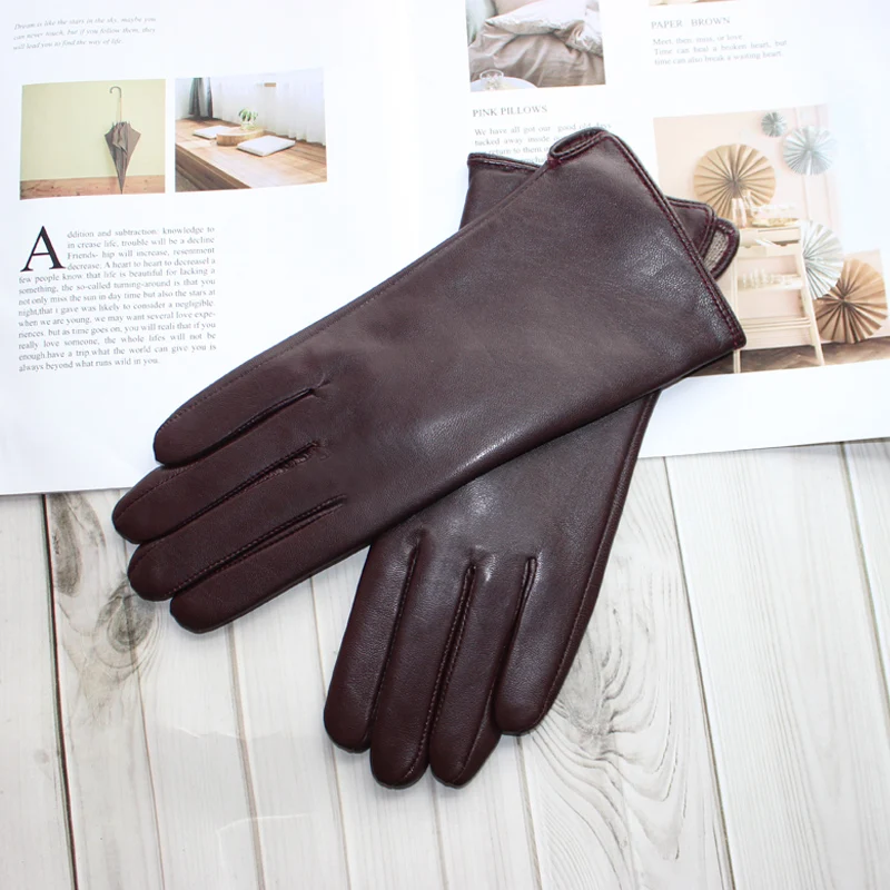Sheepskin Gloves Women's New Knitted Lining Spring Classic Versatile Multicolor Driving Gloves Leather Autumn