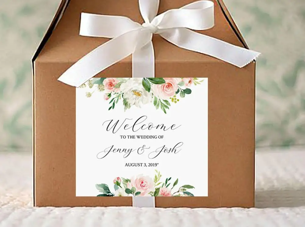 

24 Pieces(Just Stickers), 4.5x5, Welcome Bag Label. Welcome Bag Sticker, Favor Label, Gable Box Labels, Personalized