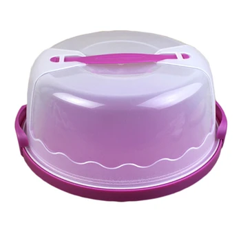 

Round Cake Carrier Handheld Plastic Pastry Storage Holder Dessert Container Cover Case Birthday Wedding Party Supplies Purple