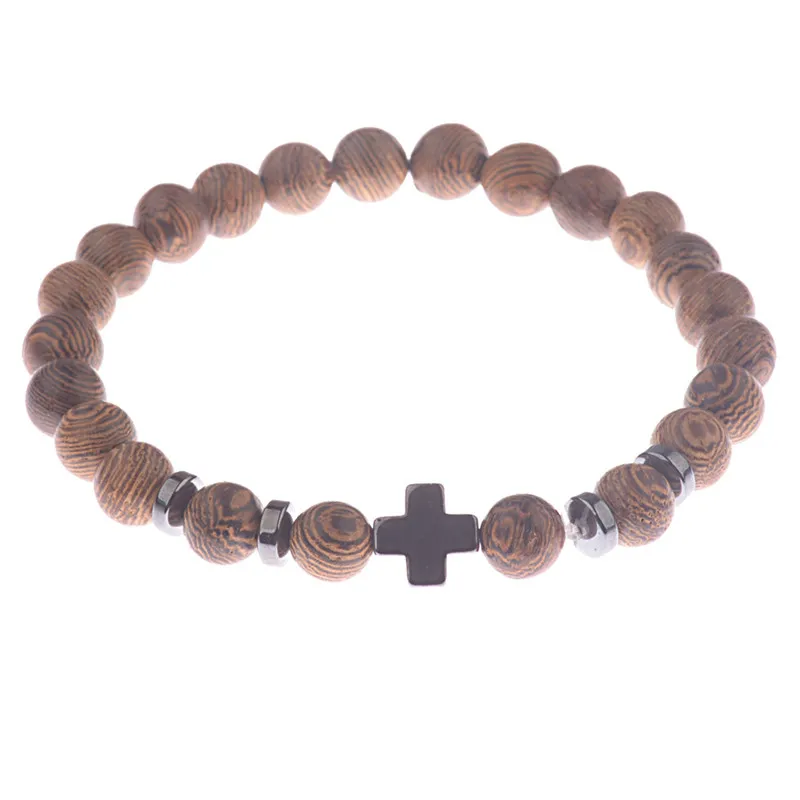 Настоящий Сандал мужские браслеты крест ювелирные изделия молитва pulsera hombre деревянные бусы, четки, браслет для женщин Подарки - Окраска металла: cross 1