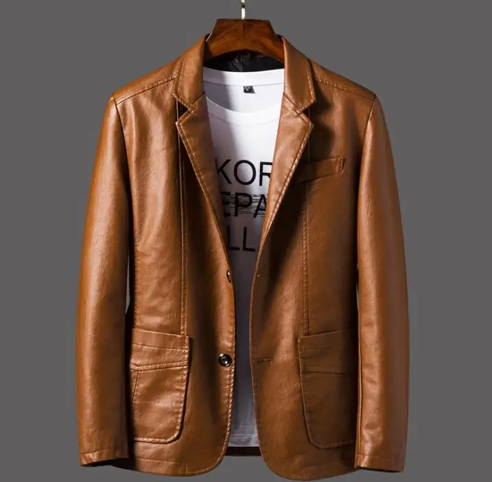 Los hombres chaquetas de cuero de primavera y otoño nueva llegada Mens chaqueta PU hombres Slim chaqueta Casual Chaqueta de traje de talla grande 6XL prendas de vestir exteriores