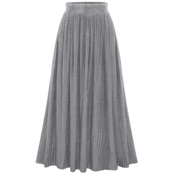 

Solid Summer High Waist Chiffon Pleated Fashion Elastic Long Retro Vacation Women Skirt