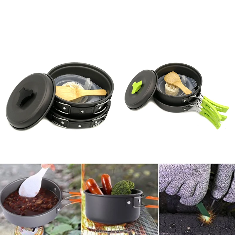 Outdoor Camping Cookware Portable Cooking Equipment Mess Kit Bowls Backpacking Gear Utensils Hiking Picnic Set