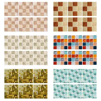 

6pcs Kitchen Waterproof Tiles Mosaic Wall Stickers Bathroom Toilet PVC Heat Resistance Adhesive Decor 20x20cm
