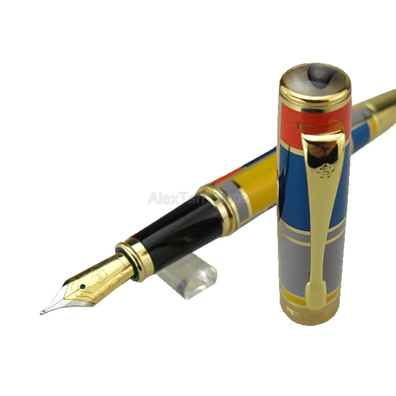 Elegante com Guarnição Caneta de Tinta Ótimo para o Negócio Herói Caneta Tinteiro Dourada Colorida Iridium Médio Nib Escrita Presente 767 6 nib ótimo para o negócio escrita presente caneta