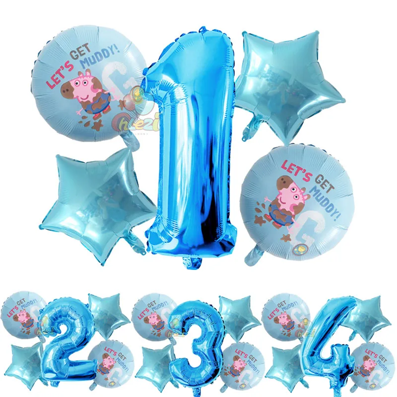blue 2 5 шт. PEPPAPIG синий Джордж День рождения воздушные шары Декор на возраст 1, 2, 3, номер рождения globos розового и голубого цвета с изображением свинки baby shower игрушки, принадлежности для вечеринок - Цвет: blue 2