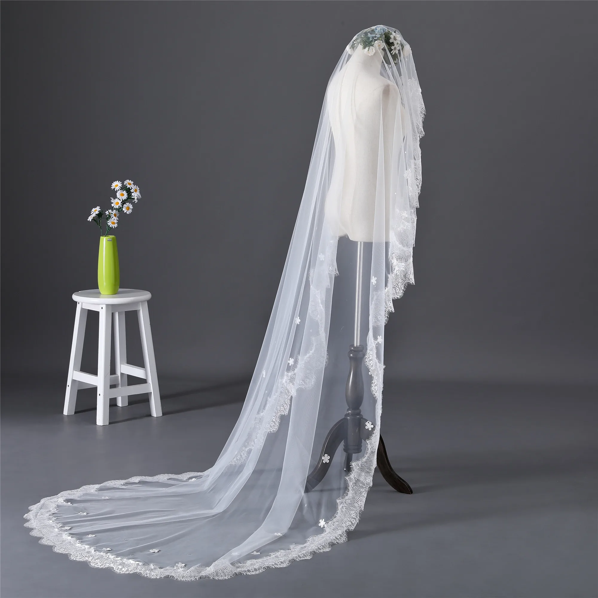 Erosebridal Новое поступление собор 3 ярда Фата невесты bead edge свадебная фата длиной Для женщин, приталенный смокинг, брендовый модный белый свадебный вуаль изготовление размеров под заказ
