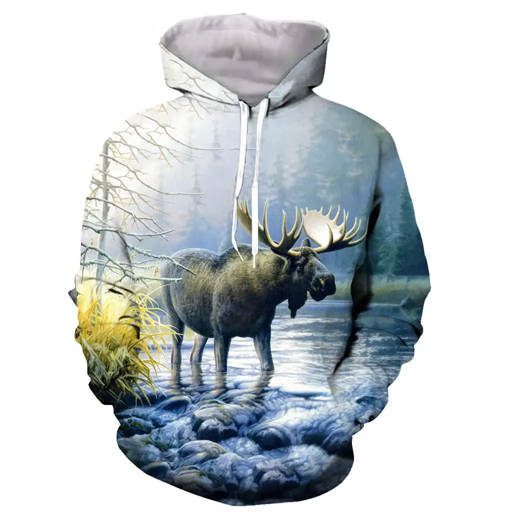 MOOSE 3D печатных мужчин и женщин с капюшоном толстовка модная графическая Толстовка Повседневная Уличная пуловер Толстовка