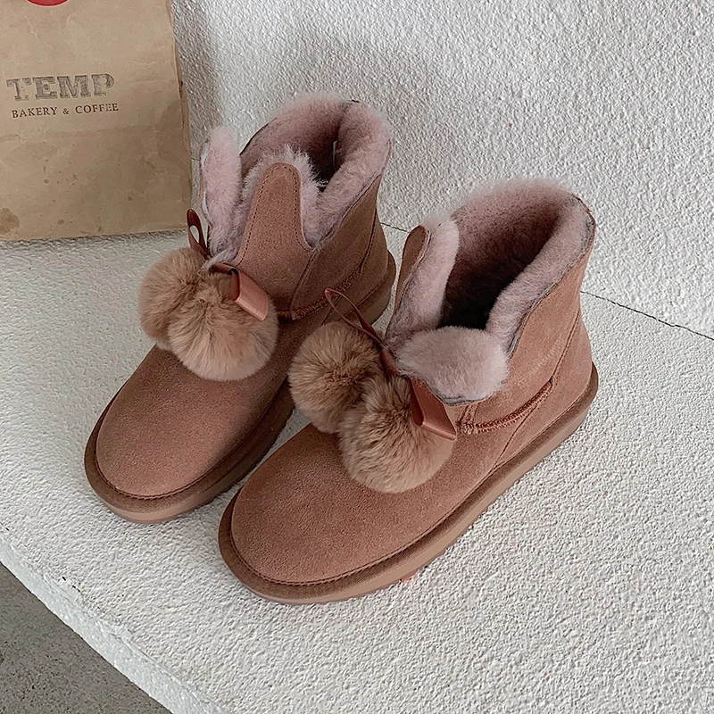 

Australia Classic Woman Ankle Boots High Quality Winter Warm student snow boots cute rabbit hair ball winter mini leather boots