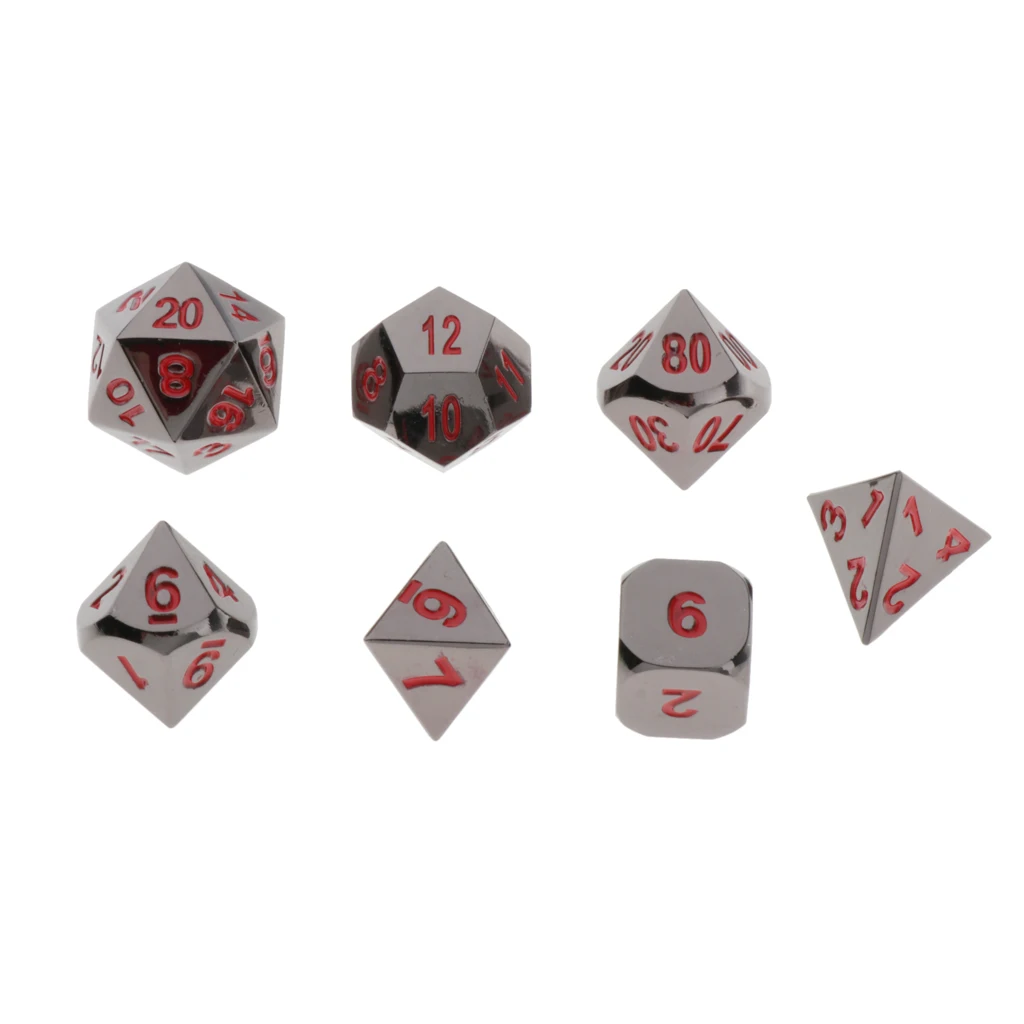 7pcs Embossed Metal Multi-sided Polyhedral Dice Set for Dungeons and Dragons Dice MTG DND RPG Table Games Board Game D20 D12 Set
