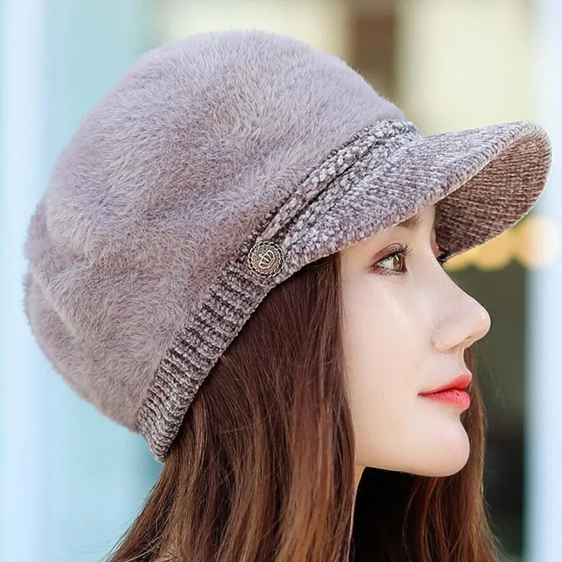 HANGYUNXUANHAO Women French Beret Hat Scarf Set Winter Warm Lady Hat Chenille Elegant Beanie Cap