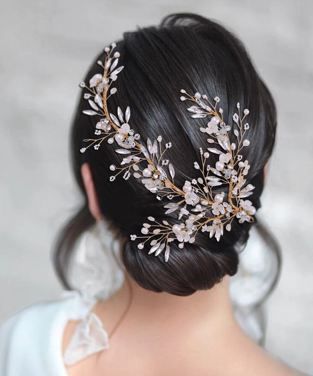 

HP280-G Flower Bridal Hair Pins Weddding Hair Accessories Crown Gold Wedding Hair Clip Pearl Bride Headdress Bridesmaid Gift