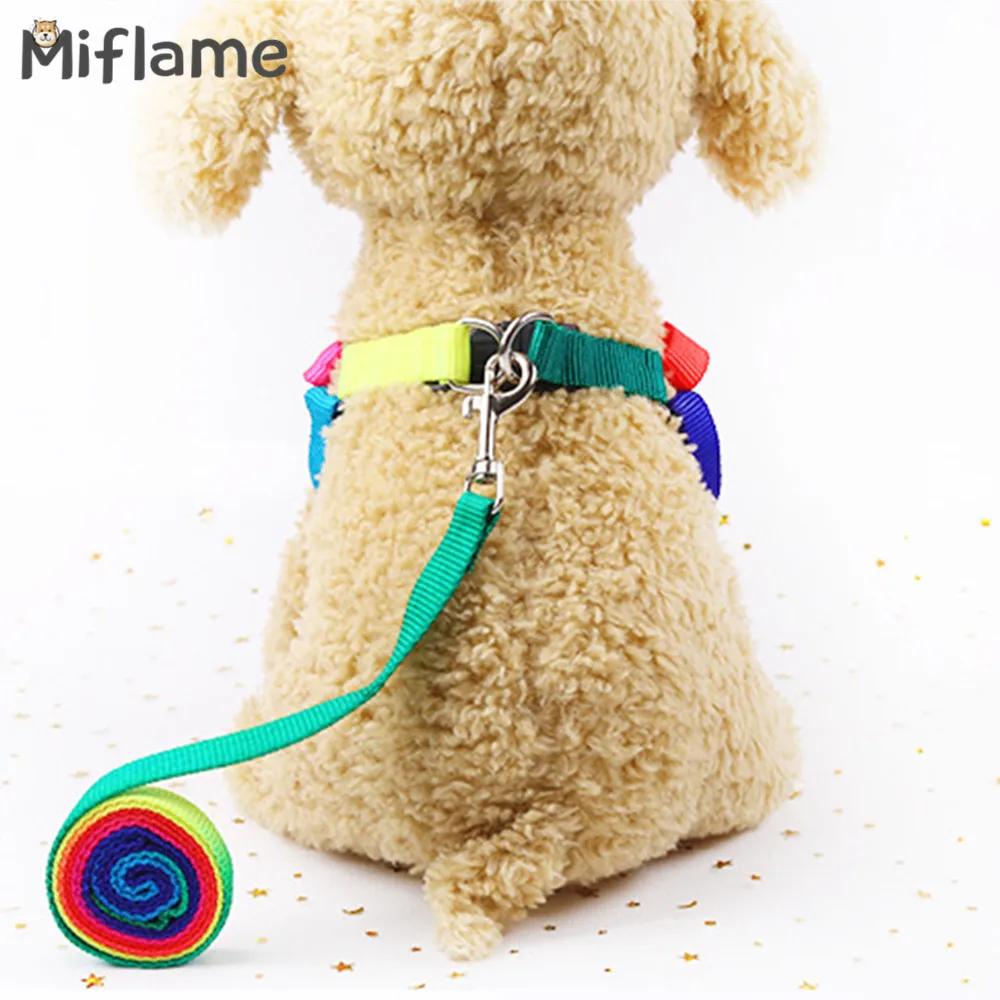

Miflam Pet Colorful Harness Rainbow Collar And Leash For Small Dogs Pomeranian Harness Nylon Colorful And Durable Traction Rope