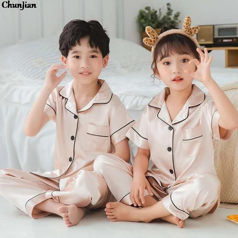 100 Satin Pajamas for 3 to 14 Years Kids Pyjamas Children's Cotton Sleepwear Baby Homewear Night Suits Boys Silk Pajama Sets best toddler nightgown