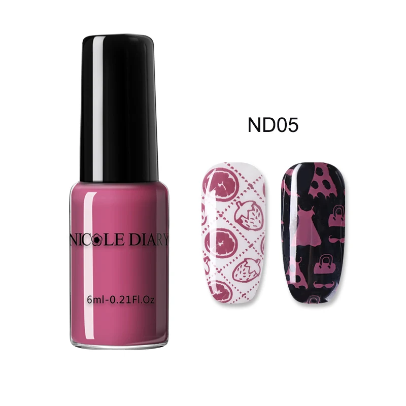 6ml ND05 NICOLE дневник тиснение лак для ногтей 6 шт. набор лак Черный Золотой Серебряный красочный маникюр Дизайн ногтей пластина печать лак - Цвет: 6ml ND05