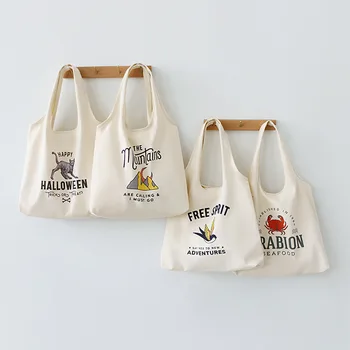 

2020 Women Canvas Shoulder Bags Cartoon Printing Cotton Shopping Bags Casual Cloth Tote Bags for Girl Eco Bag Lady Shopper Bags