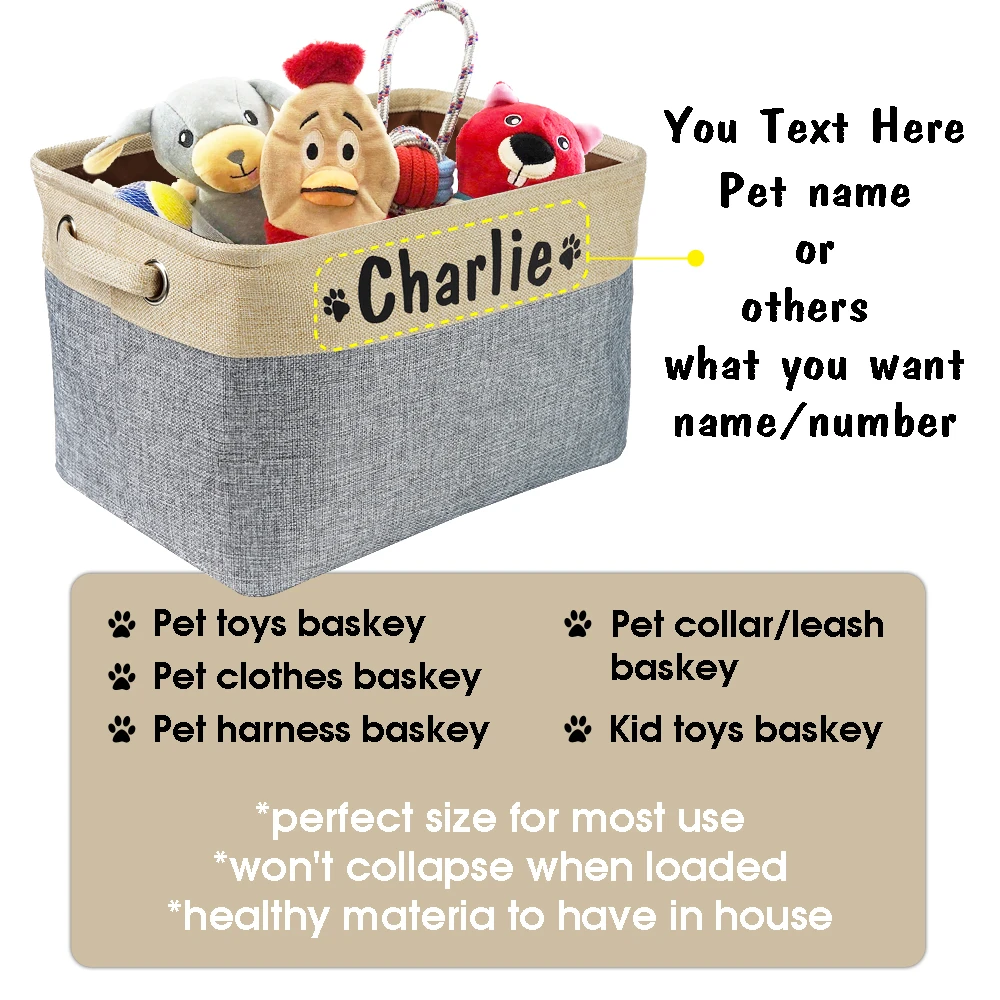 Personalized Pet Dog Toy Storage Basket Dog Canvas Bag Foldable Pet Toys Linen Storage Box Bins Dog Accessories Pet Supplies 2