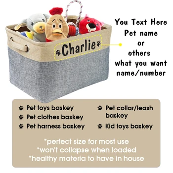 Personalized Pet Dog Toy Storage Basket Dog Canvas Bag Foldable Pet Toys Linen Storage Box Bins Dog Accessories Pet Supplies 2