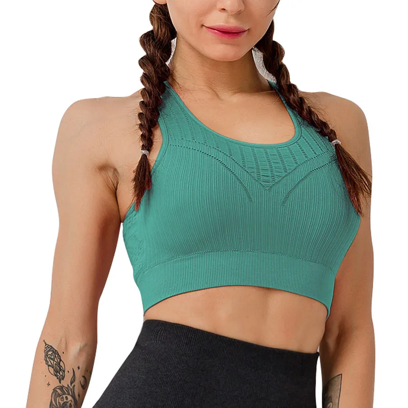 

Ladies Sexy Hollow Freedom Seamless Full Compact Push Up Workout Racerback Sports Bra