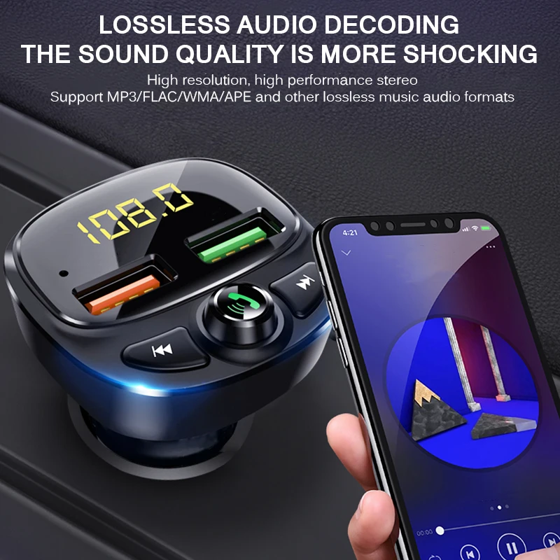 4.1A 2 USB Ports Multi-Protection Car Charger With Bluetooth 5.0 Chip HandFree Charger Charger Bluetooth 5.0 MP3
