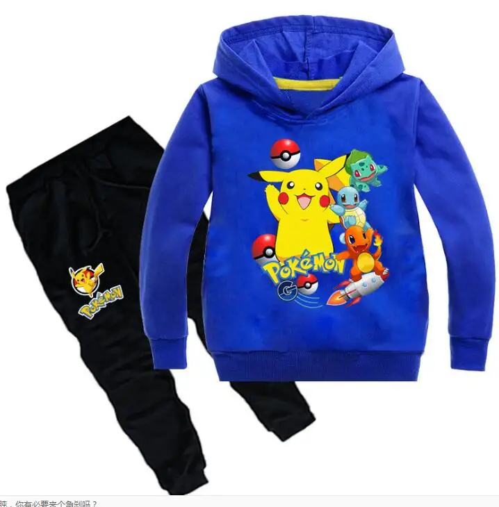 PoK Emom Costume Spring Pokemon Go Clothing Set Boys Tracksuit Girls Boutique Outfits Kids Children Pokemon Costume Kids - Цвет: Синий