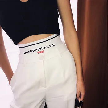 

Autumn Fashion High Waist Vertical Pants Women Harakuju Trousers Women National Flag Pattern Wide Leg Pants Bell Bottom Pants