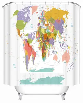 

World Map Shower Curtain Map with City Names Bathroom Shower Curtain Bath Curtain Sets with Hooks, Multi Color