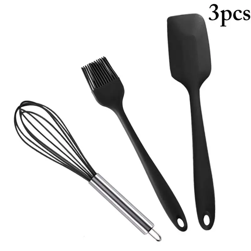 3pcs Silicone Brush Egg Whisk Spatula Cooking Utensils Set Heat