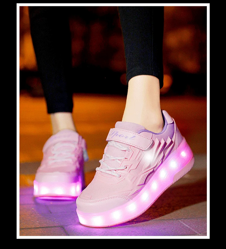USB Charging Children Roller Skate Casual Shoes Boys Girl Automatic Jazzy LED Lighted Flashing Kids Glowing Sneakers with Wheels extra wide children's shoes