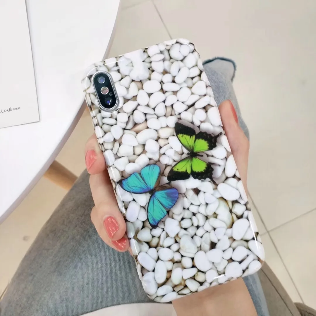 

Varnish cartoon cute goose stone green blue butterfly phone case for iphone XR XS MAX X 8 7 6SPlus soft silicone TPU back cover