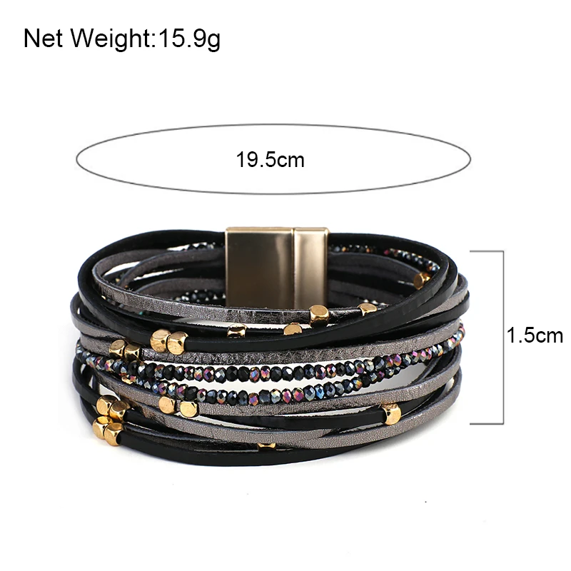 Champagne Genuine Leather Bracelets for Women Boho Multilayer Metal Charm Resin Beads Wrap Bracelets Fashion Jewelry leather braided bracelet leather bracelet charm bracelet