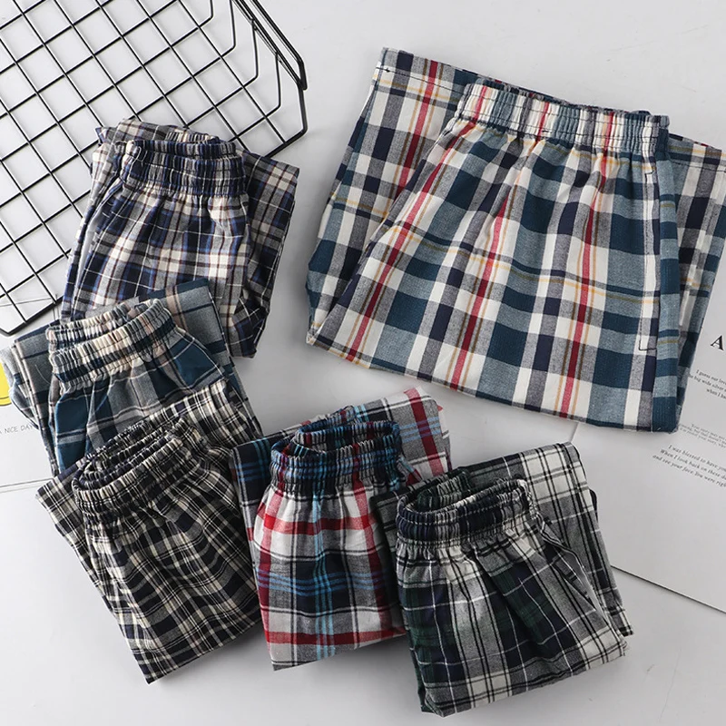 

Men's Shorts Summer Plaid Knee Length Baggy Plus Size Drawstring Men Checkered Sweatshorts Male Fashion Trousers Breathable 2020