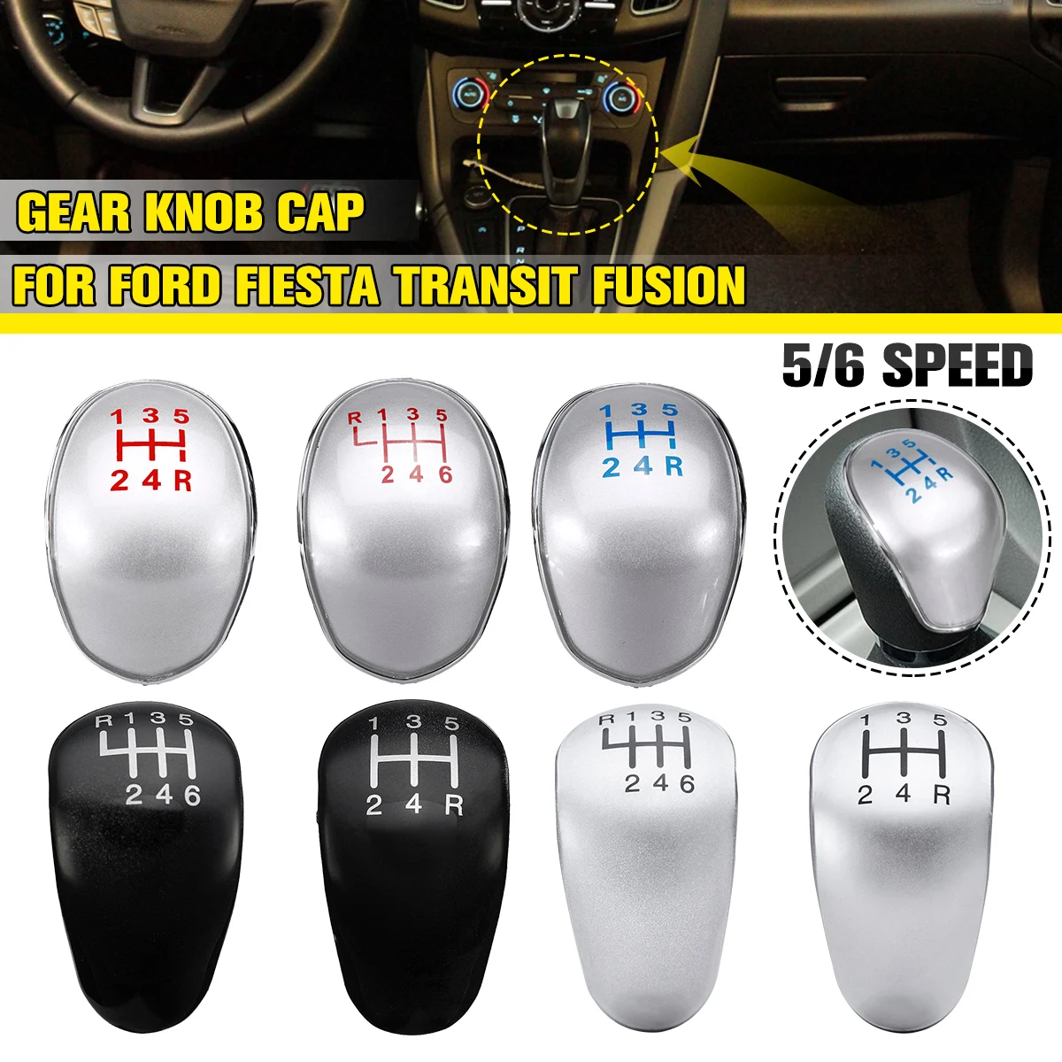 

For Ford for Fusion Fiesta V Focus Mk3 Tourneo Connect 5 / 6 Speed Car Gear Shift Knob Badge Emblem Cap Knob Cover Replacement