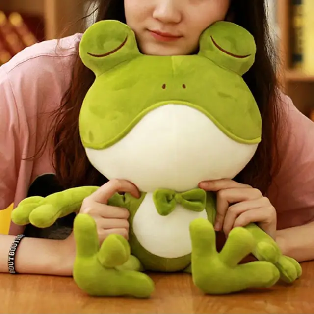 Kawaii Frog Pillow Stuffed Doll Cartoon Green Frog Stuffed Doll Girl Sleeping Ragdoll Ornaments Birthday Gifts For Kids 2