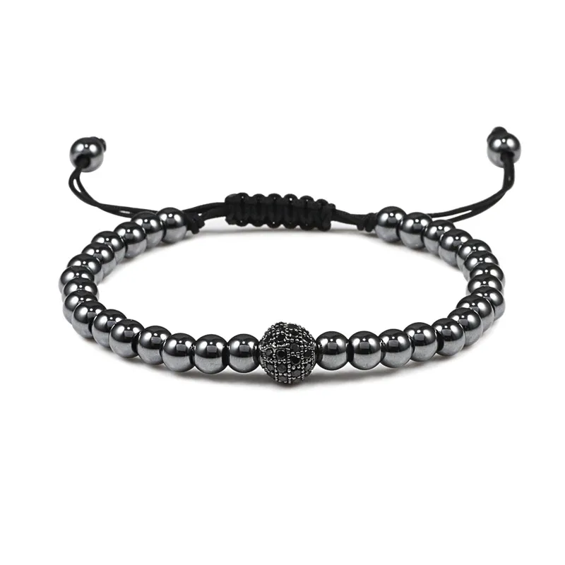 Gun Black Micro Pave CZ мяч плетение браслет золотой цвет регулируемый 5 мм медные бусины браслеты для мужчин женщин ювелирные изделия подарок Pulseira - Окраска металла: Gun Black