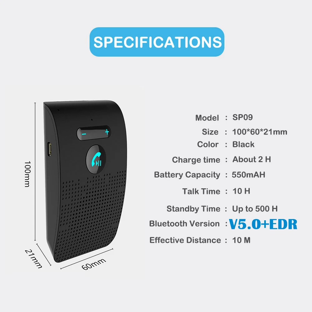 Автомобильный комплект громкой связи Bluetooth 5,0, Громкая колонка, MP3 музыкальный плеер, солнцезащитный козырек, универсальный беспроводной аудиоресивер для BMW Audi - изображение