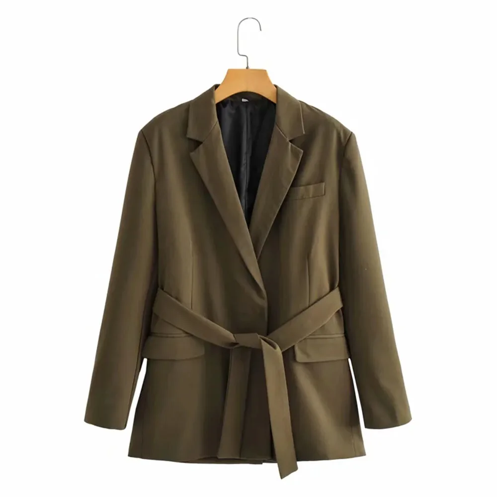 

BBWM 2021 Autumn New Women Blazer Coat Casual Jacket Fashion Gentle Sashes Slim Waist Noble Elegant Female Office Lady