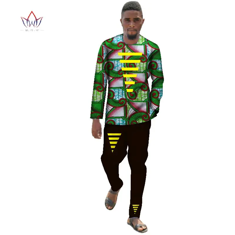 Африканская одежда для мужчин Dashiki наборы мужские рубашки с длинными рукавами и длинные брюки Slim Fit Комплект из двух предметов для мужчин плюс размер 6XL WYN348 - Цвет: 17