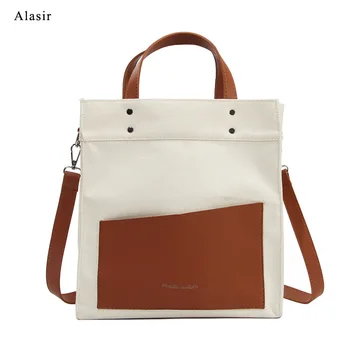 

Alasir Korean Style Designer Bags Casual Tote Canvas Shoulder Bags Women Minimalist Patchwork Female Handbags Simple Large Bags