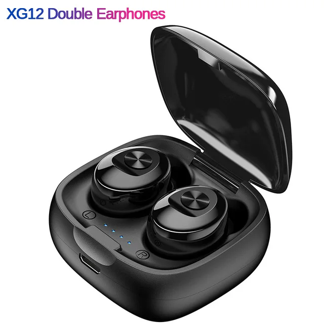 TWS Bluetooth, настоящие беспроводные наушники, 5D стерео наушники, мини TWS наушники, водонепроницаемые наушники, 2200 мАч, power Bank, смартфоны - Цвет: XG12 Black