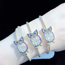 10 шт./лот высокое качество латунный браслет Pave CZ Сова регулируемый браслет модные ювелирные изделия