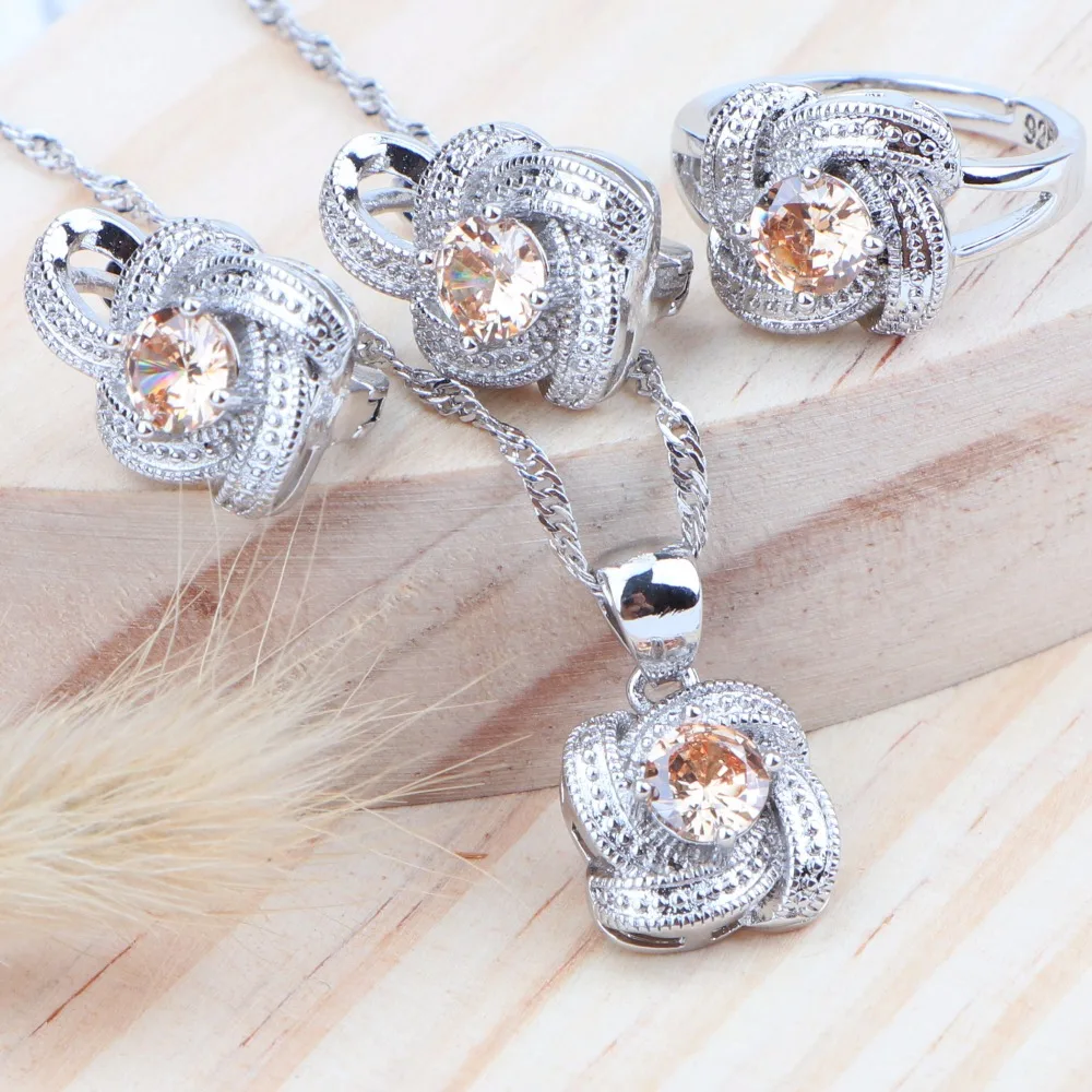 Циркониевый свадебный ювелирный набор серебро 925 драгоценный камень серьги кольца ожерелье свадебный набор украшений для женщин аксессуары