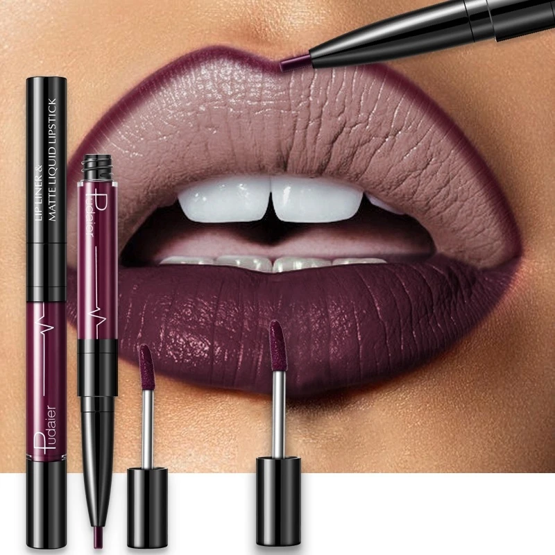 16 Color Double-ended Lipgloss Lips Makeup Waterproof Matte Lip Gloss Lipliner Pencil Red Nude Pink Purple Liquid Lipsticks Matt