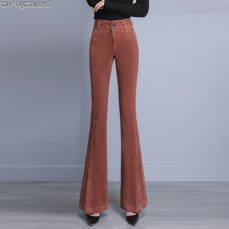 

Fashion Korean Style Skinny Flare Pants Women Autumn and Winter Solid Corduroy Pants Femme High Waist Bodycon Ladies Trousers
