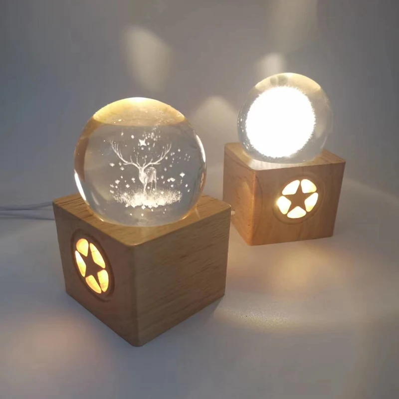 

Wooden Led lamp base USB switch Modern Night Light 3D Star Hollow Out Led night lamp Assembled Base