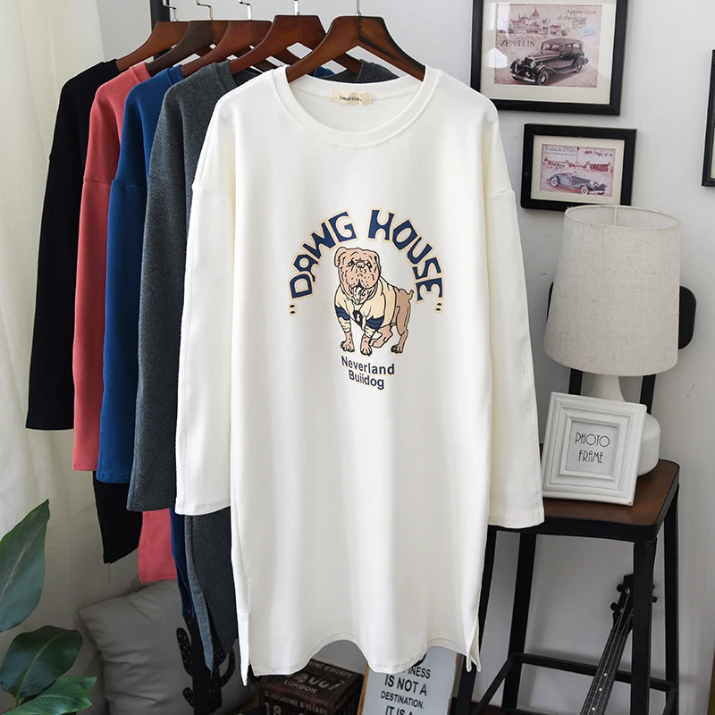 Белый winter thick hoodies dress women long sleeve fashion cool street sweatshirt pullovers long thick hoodie shirt cartoon print - Цвет: Белый