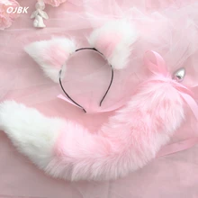 Diademas suaves con orejas de gato para parejas, con lazo de cola de zorro, tapón Anal de Metal, accesorios de Cosplay eróticos, Juguetes sexuales para adultos